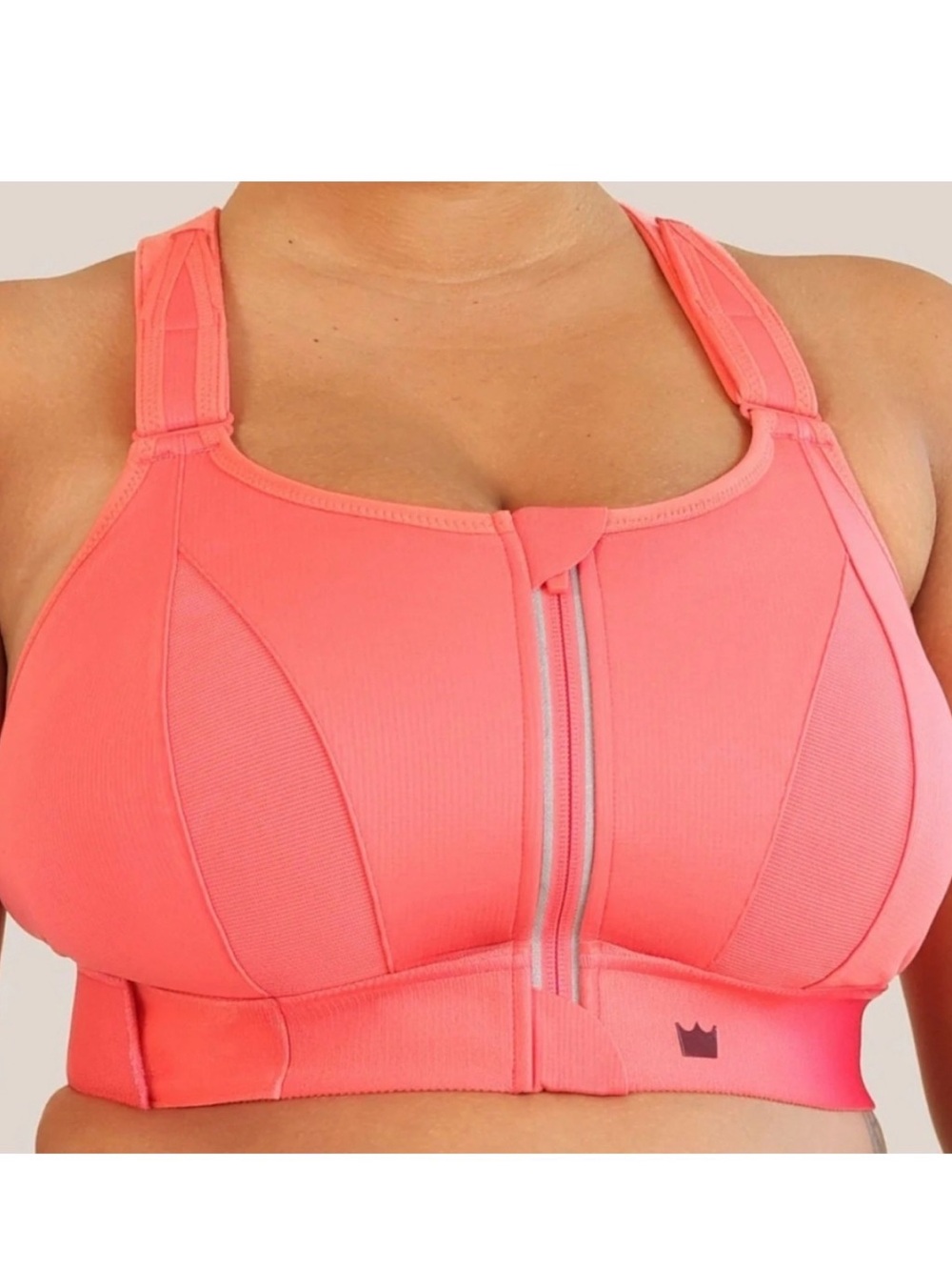 SHEFIT Ultimate Sports Bra Charged Red Orange High Impact Front Zip Adjustable